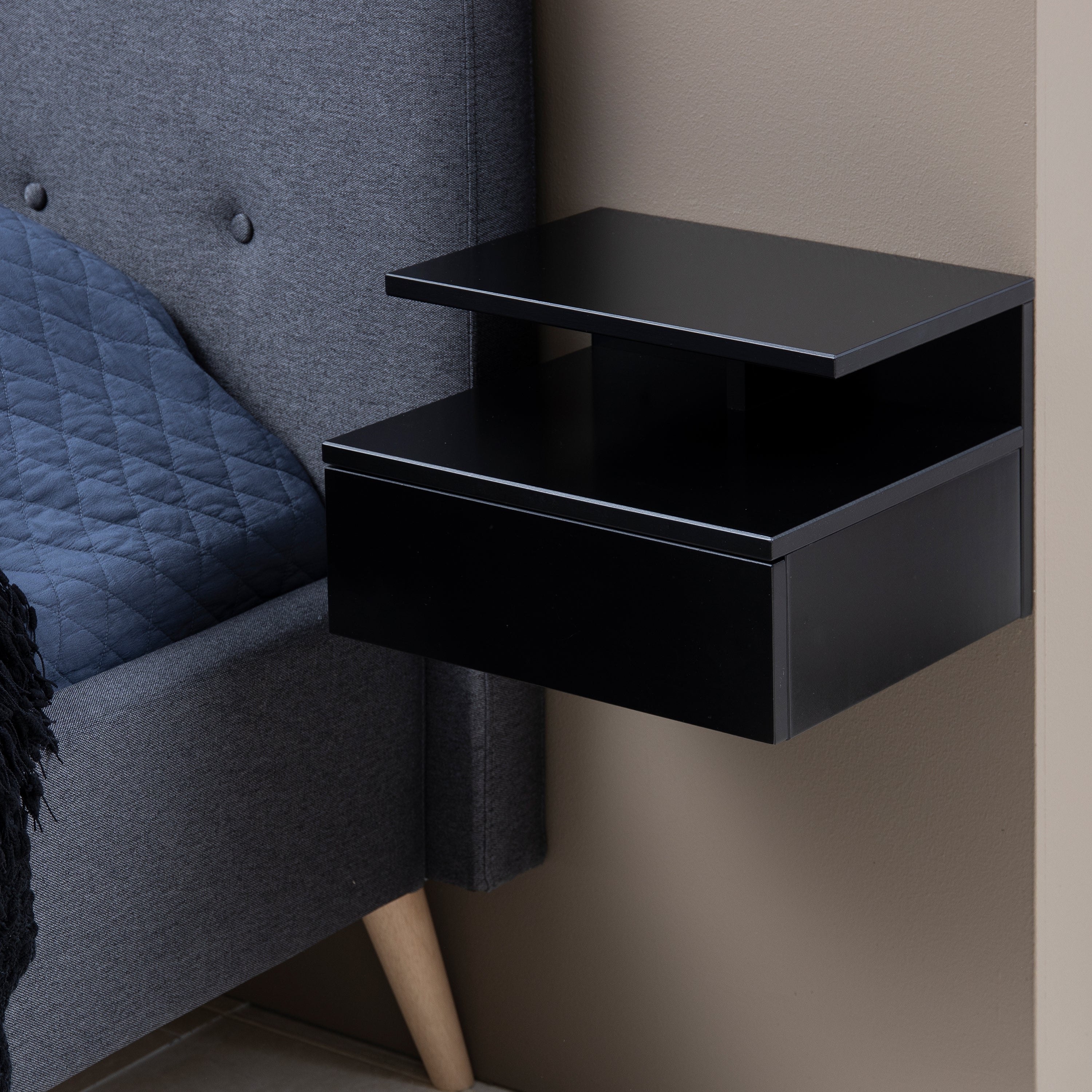 Ashlan Bedside Table with 1 Drawer in Black – FTG, view 6