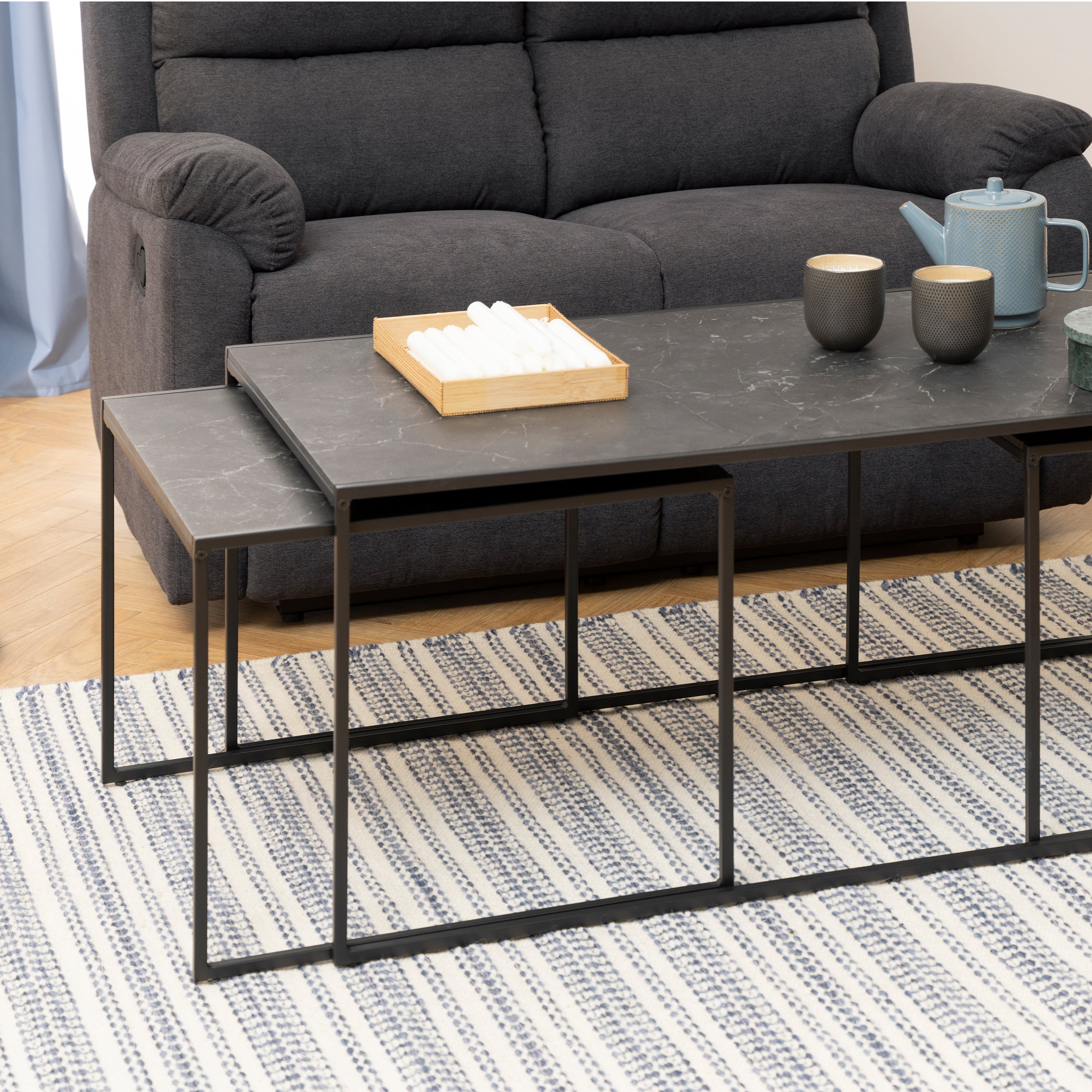 Infinity Square/Coffee Table Setin Matt Black Set of 3 – FTG, view 7