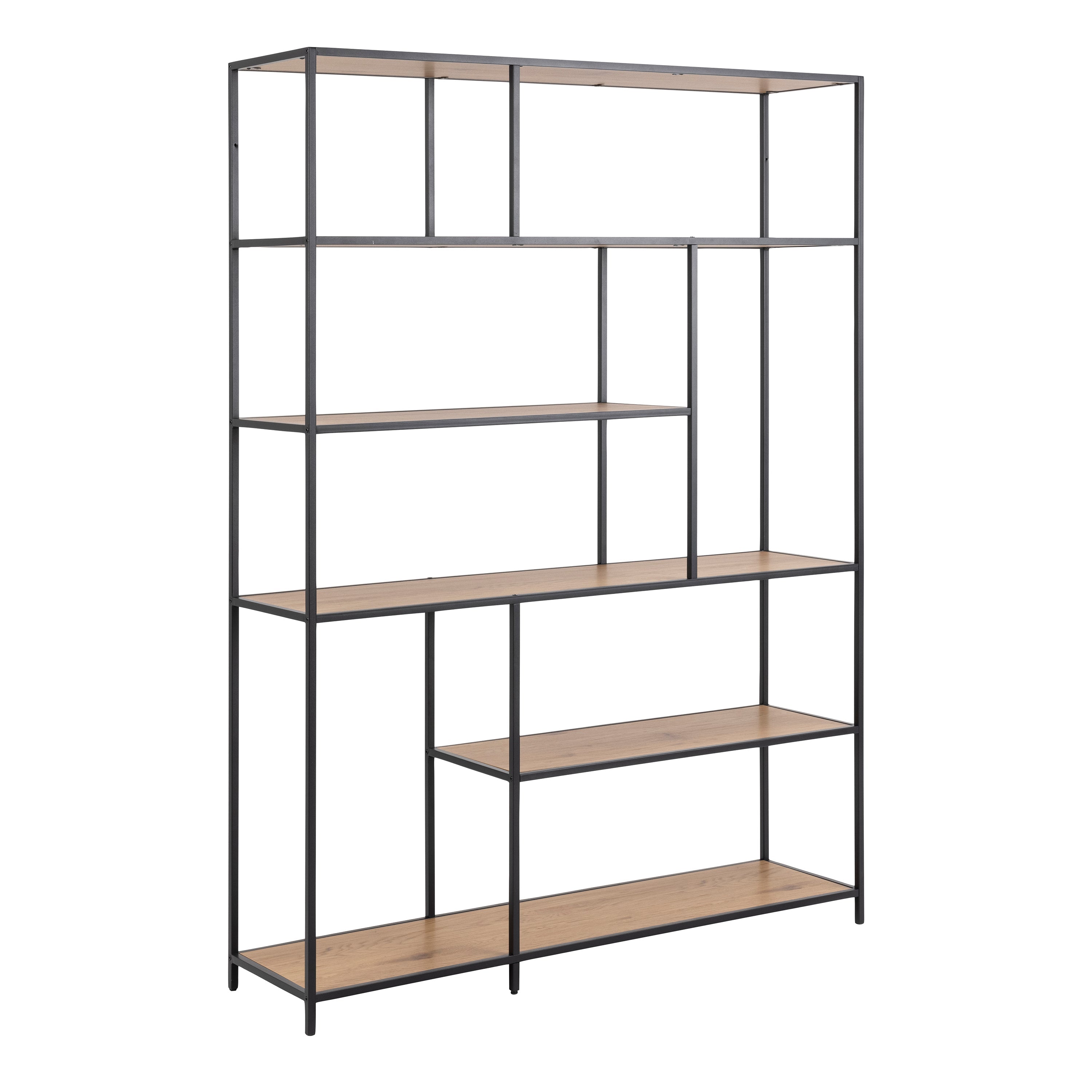 Seaford  Bookcase with 5 Shelves in Black and Oak – FTG