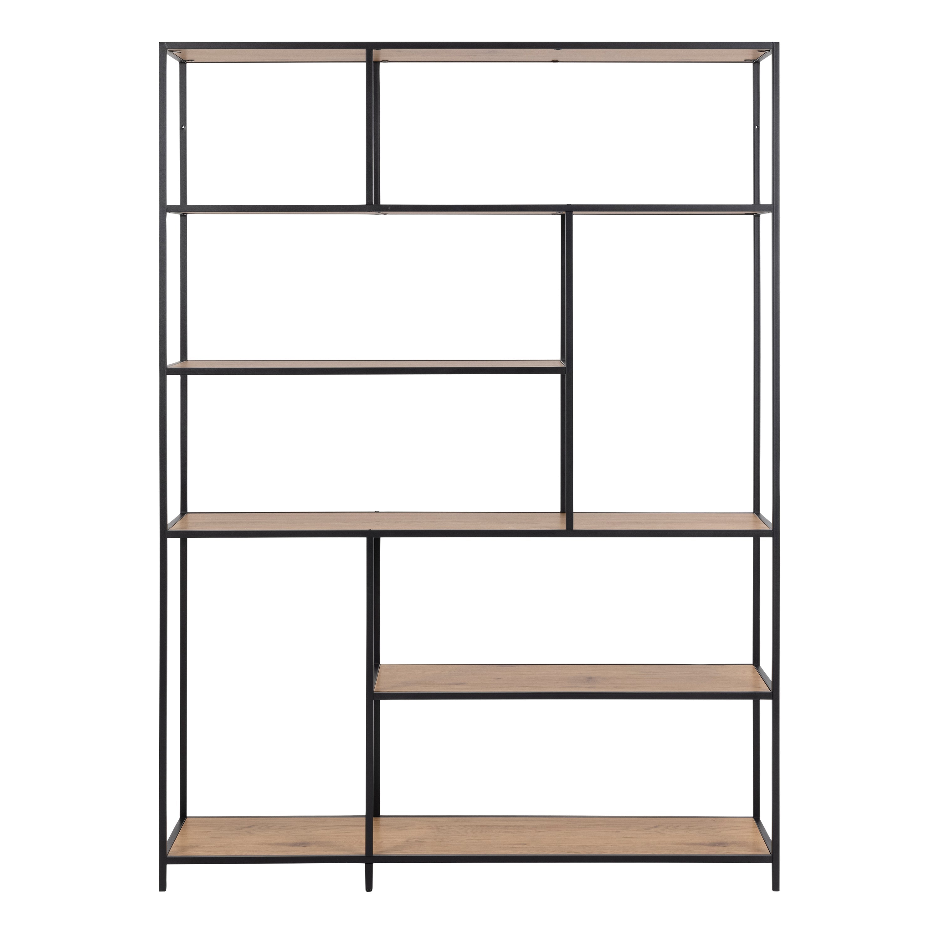 Seaford  Bookcase with 5 Shelves in Black and Oak – FTG, view 2