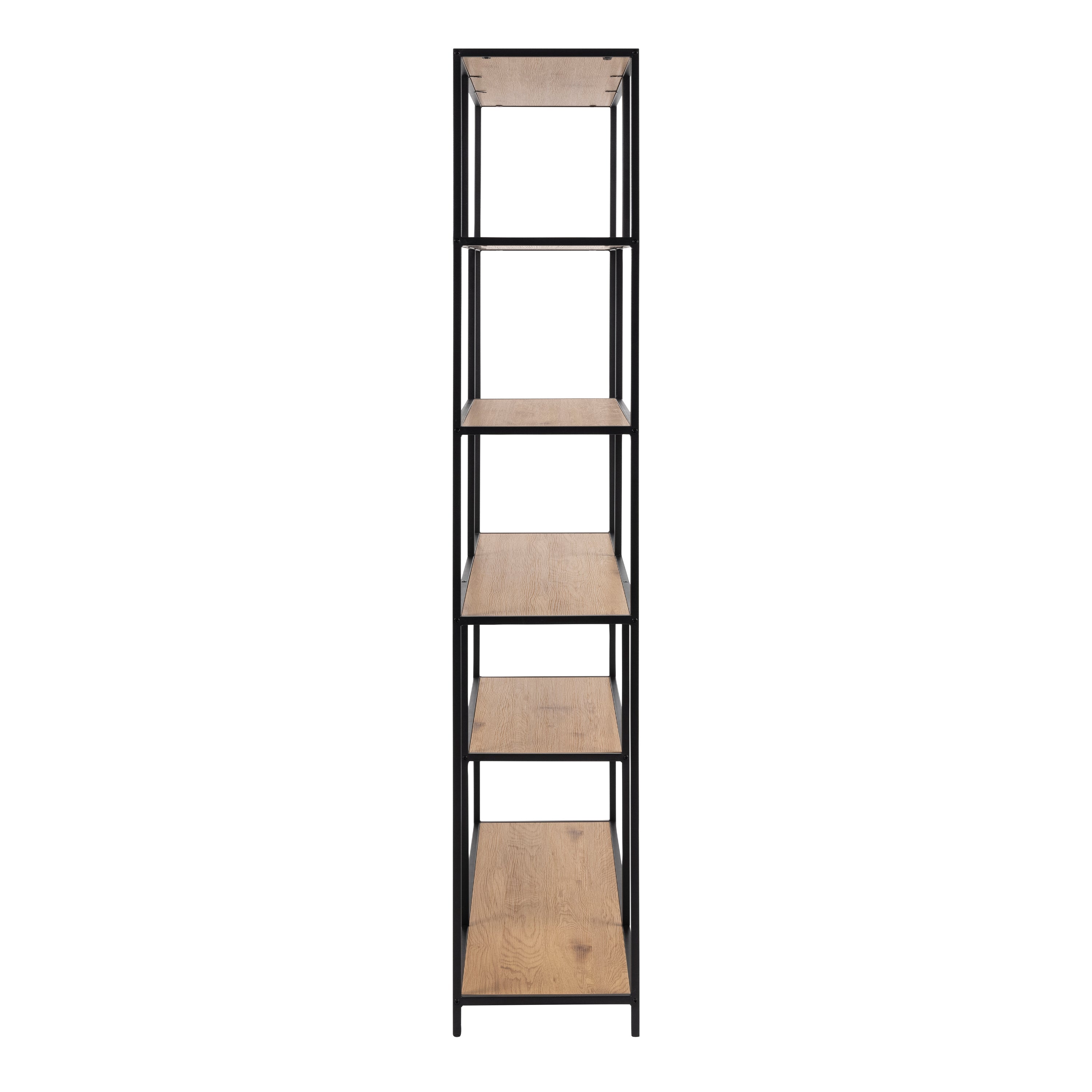 Seaford  Bookcase with 5 Shelves in Black and Oak – FTG, view 3
