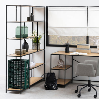 Seaford  Bookcase with 5 Shelves in Black and Oak – FTG, view 4