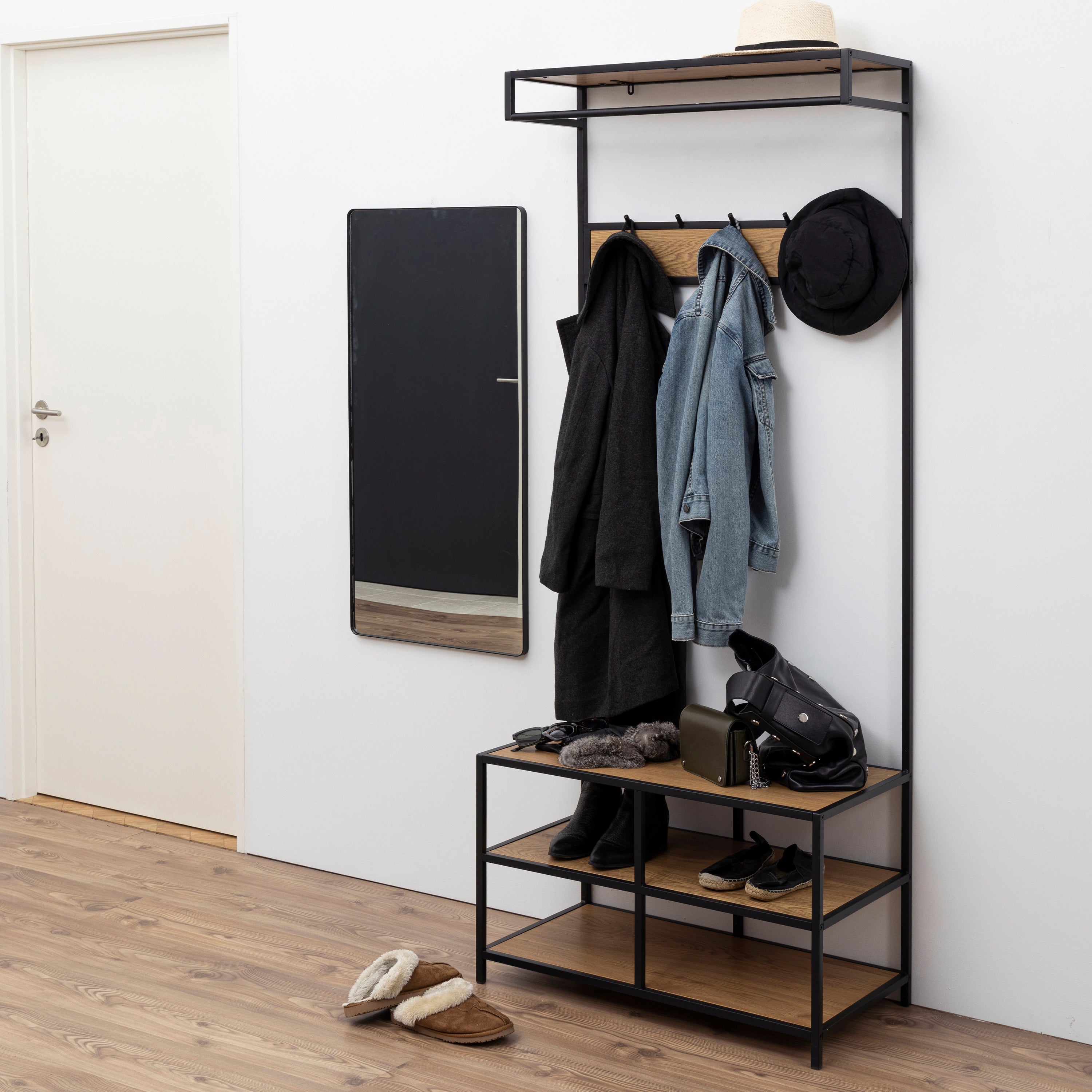 Seaford Clothes Rack with 3 Shelves in Black and Oak – FTG, view 4