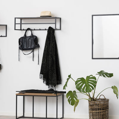 Seaford Black Metal Coat Rack with Oak Top – FTG, view 4
