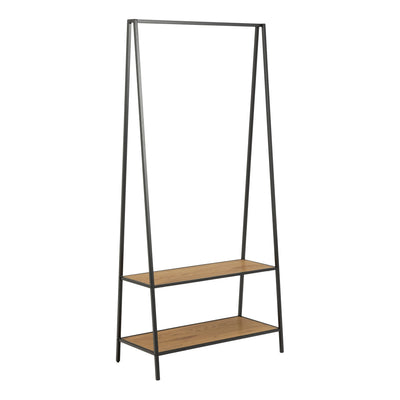 Seaford Black Metal Clothes Rack with 2 Oak Shelves – FTG