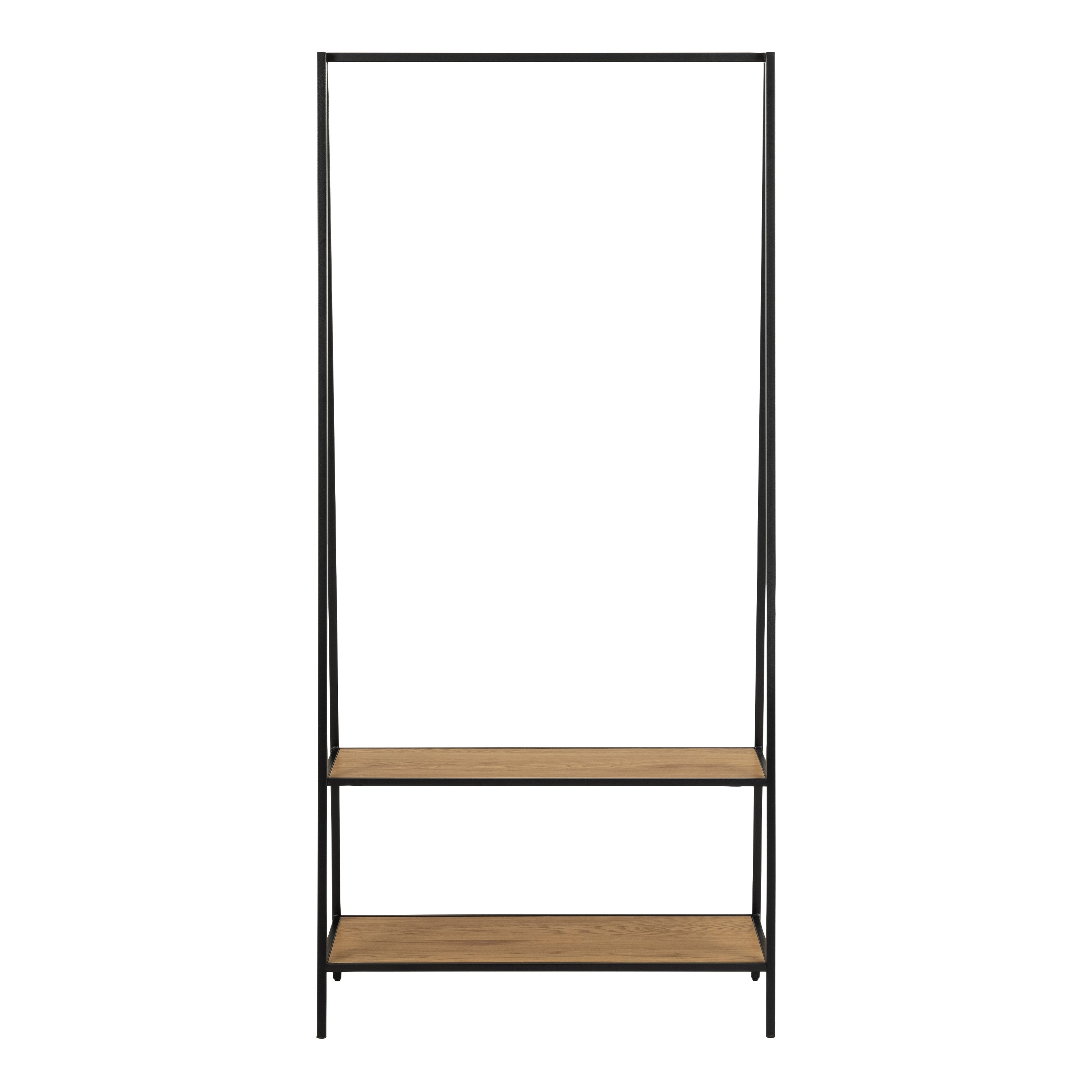 Seaford Black Metal Clothes Rack with 2 Oak Shelves – FTG, view 2