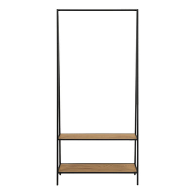 Seaford Black Metal Clothes Rack with 2 Oak Shelves – FTG, view 2