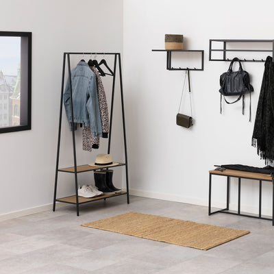 Seaford Black Metal Clothes Rack with 2 Oak Shelves – FTG, view 4