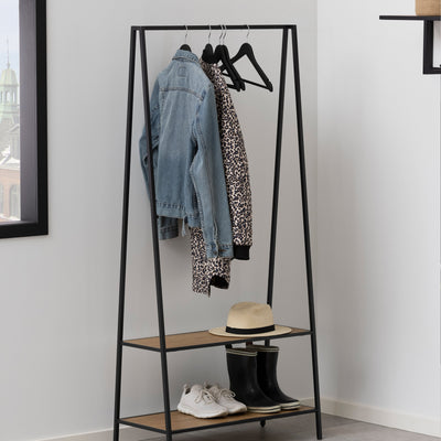 Seaford Black Metal Clothes Rack with 2 Oak Shelves – FTG, view 5