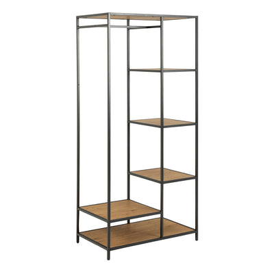 Seaford Black Metal Clothes Rack with 5 Oak Shelves – FTG