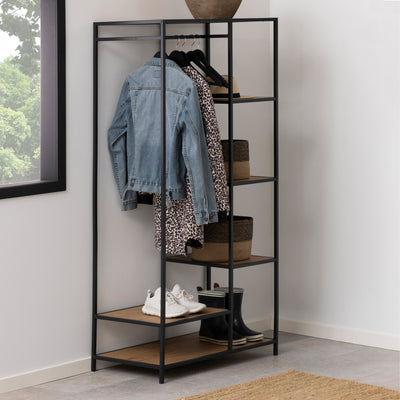 Seaford Black Metal Clothes Rack with 5 Oak Shelves – FTG, view 5