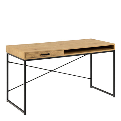 Seaford Office Desk with 1 Drawer in Black and Oak – FTG