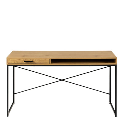 Seaford Office Desk with 1 Drawer in Black and Oak – FTG, view 2