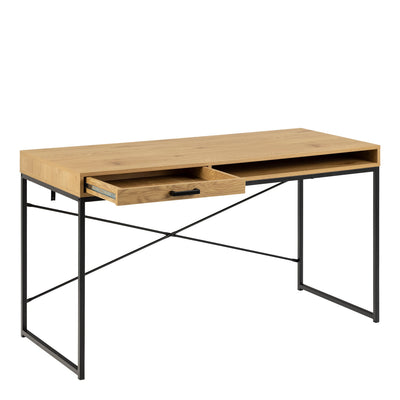 Seaford Office Desk with 1 Drawer in Black and Oak – FTG, view 4