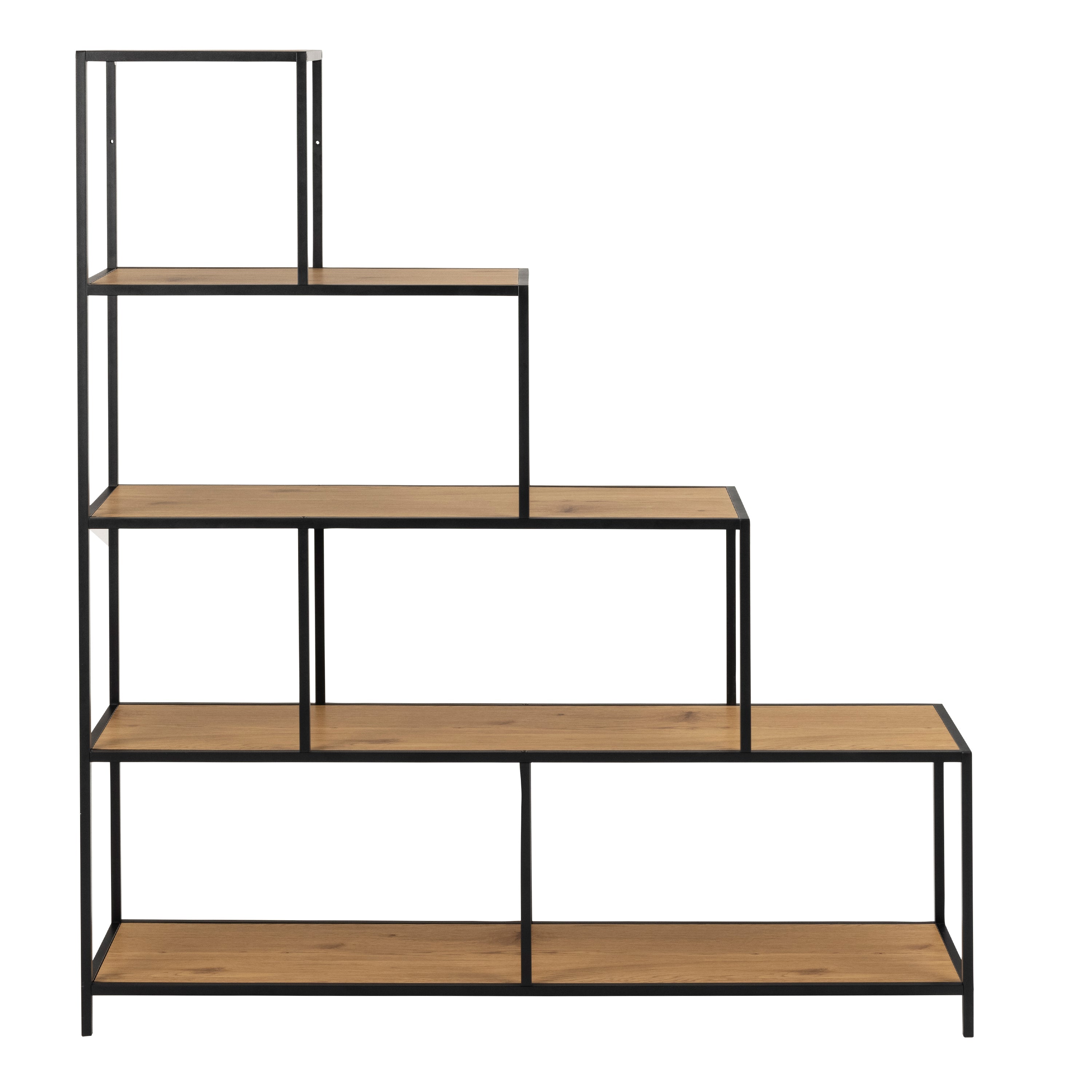 Seaford Bookcase with 4 Shelves in Black and Oak – FTG, view 2
