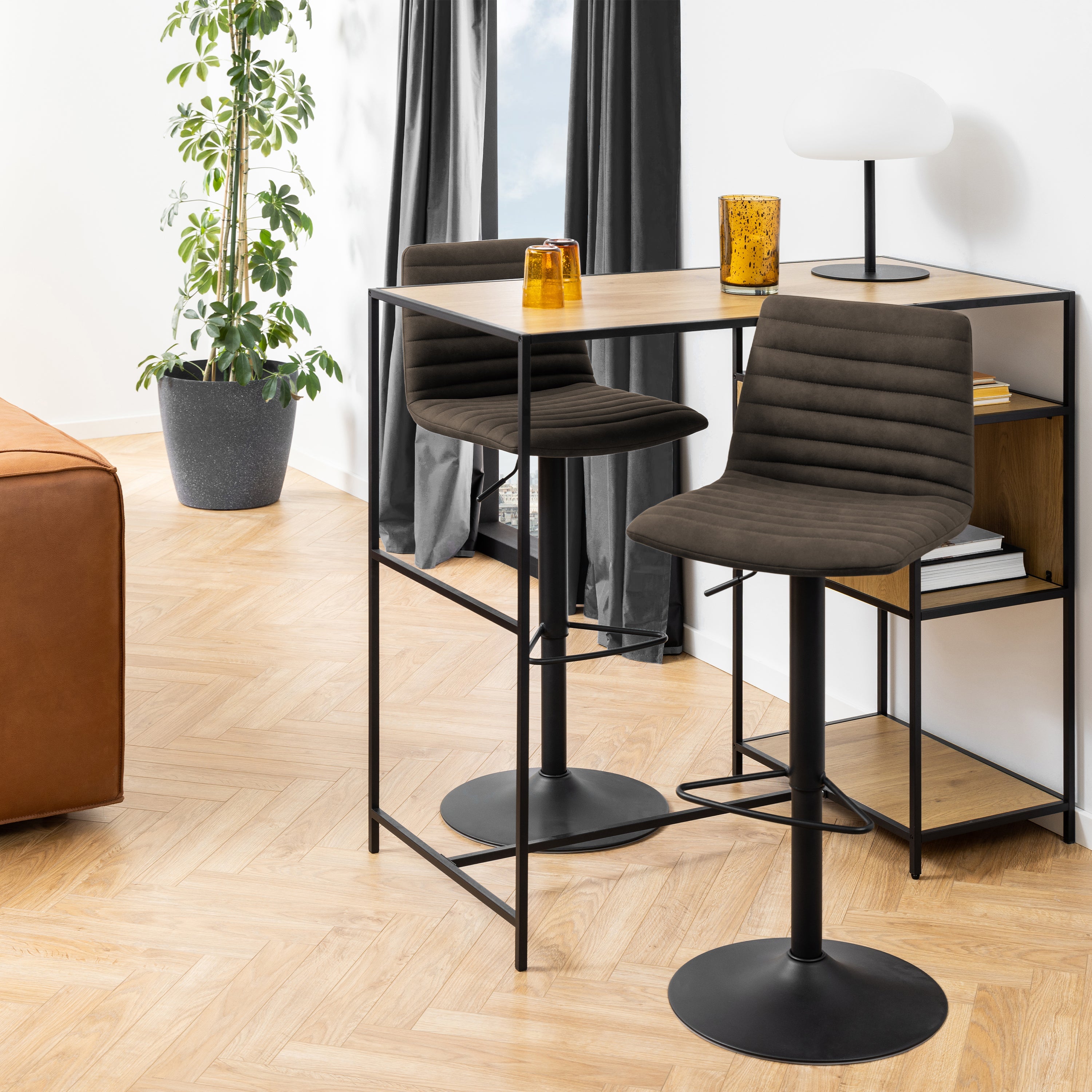 Kimmy Bar Stool in Grey Fabic Set of 2 – FTG, view 4