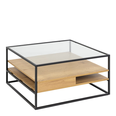 Randolf Square Coffee Table with 2 Shelves in Black and Oak – FTG