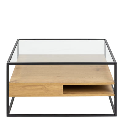 Randolf Square Coffee Table with 2 Shelves in Black and Oak – FTG, view 2