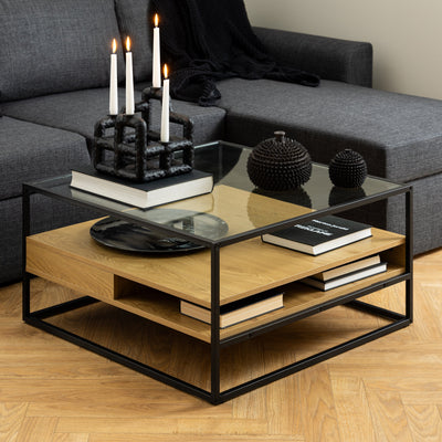 Randolf Square Coffee Table with 2 Shelves in Black and Oak – FTG, view 4