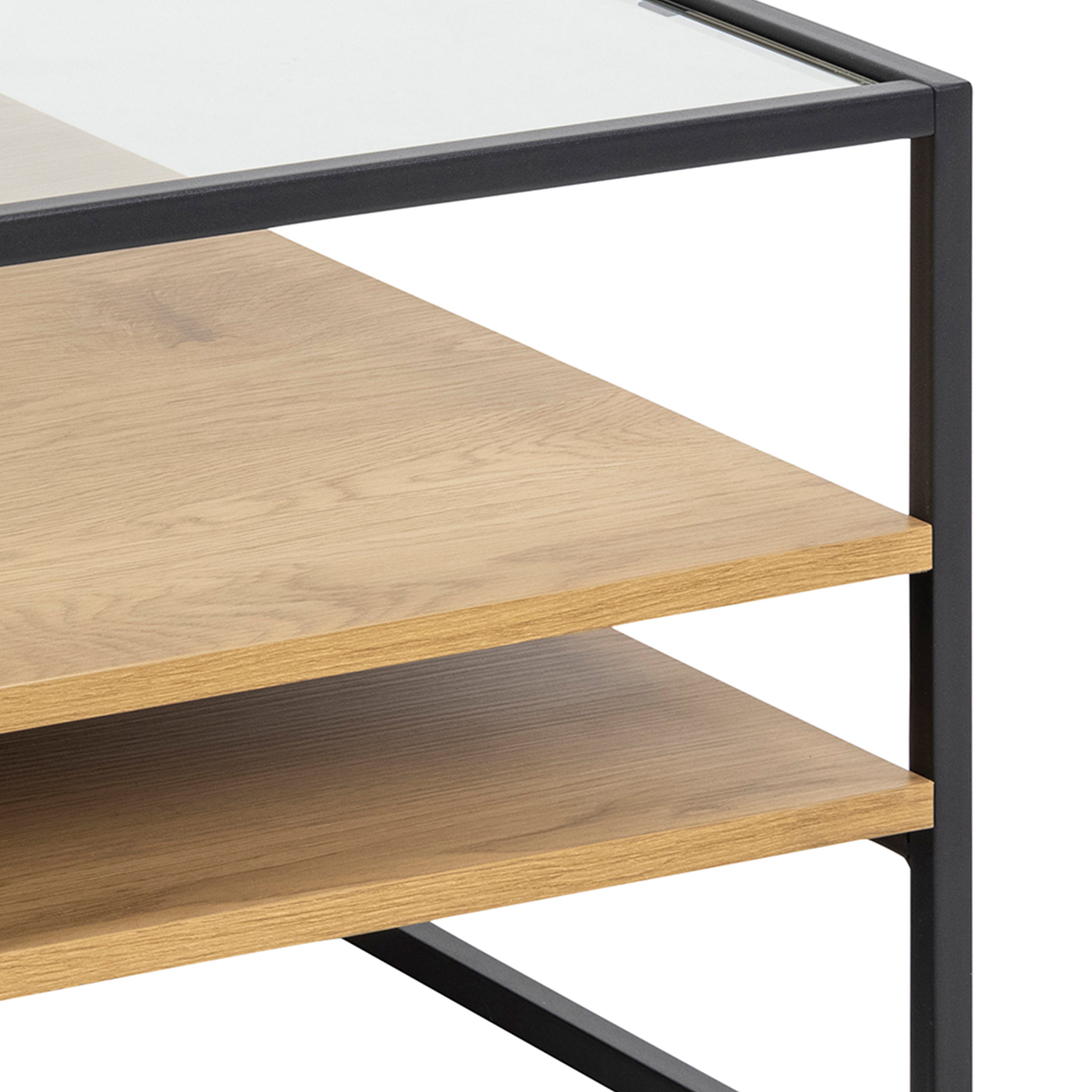 Randolf Square Coffee Table with 2 Shelves in Black and Oak – FTG, view 6