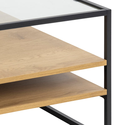 Randolf Square Coffee Table with 2 Shelves in Black and Oak – FTG, view 6