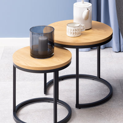 Spiro Round Nest of Tables in Oak – FTG, view 4