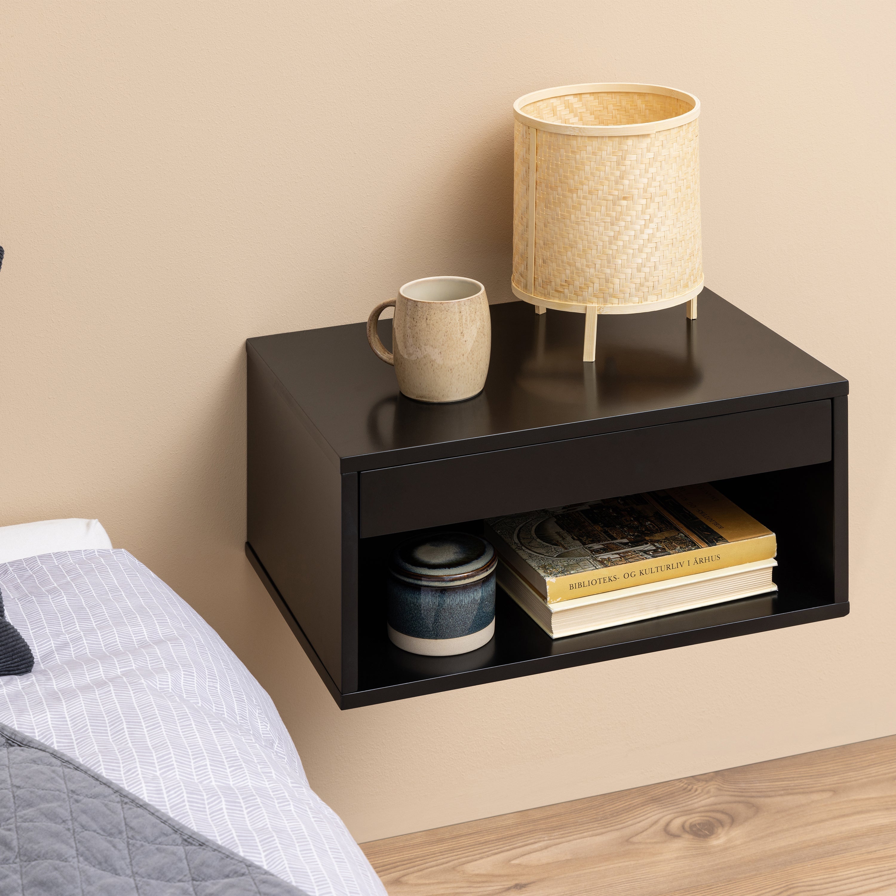 Cholet Square Bedside Table with 1 Drawer in Black – FTG, view 4
