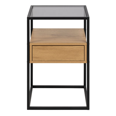 Randolf Square Bedside Table with 1 Drawer in Black and Oak – FTG, view 2