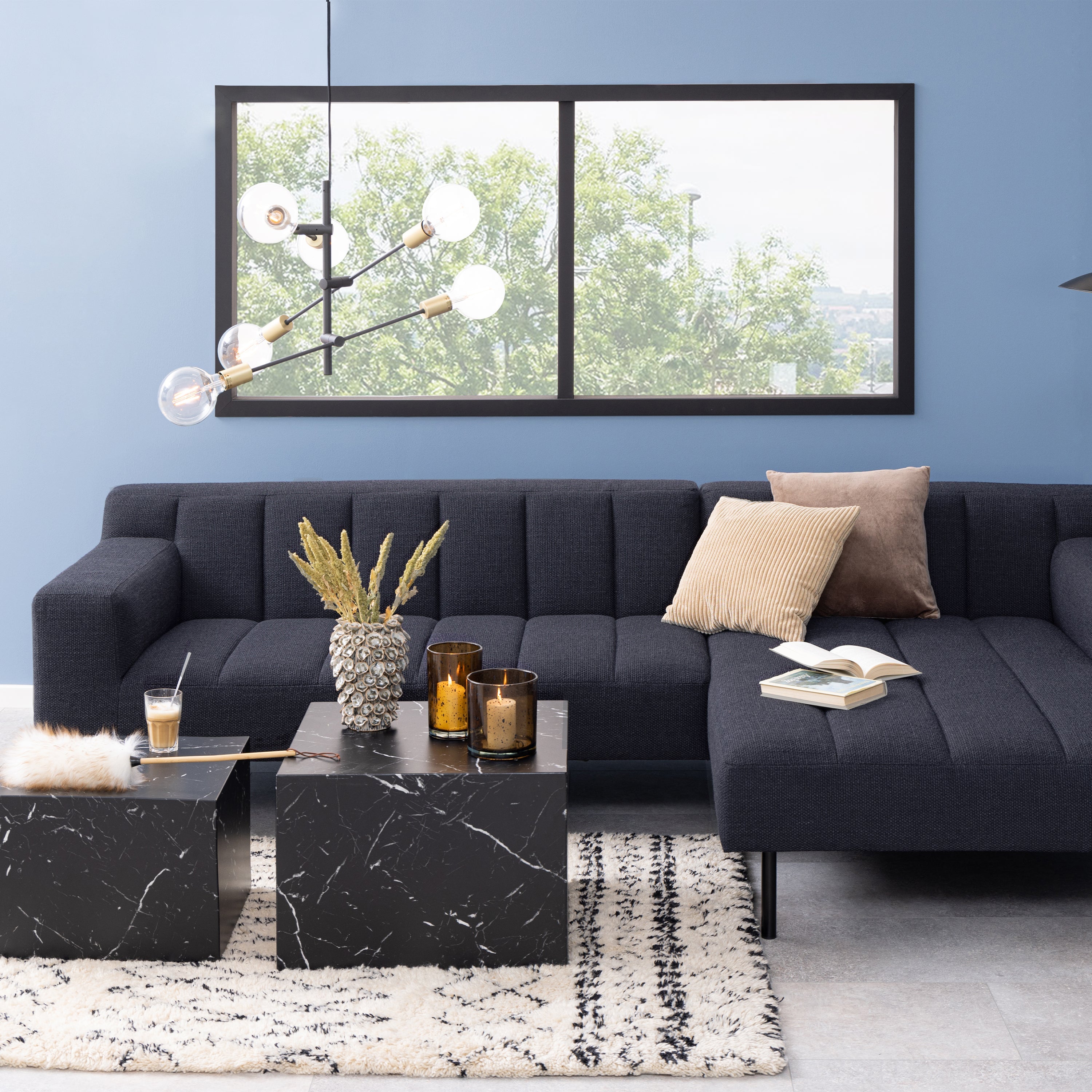 Dice Square Coffee Table Set in Black Marble Marquina – FTG, view 4