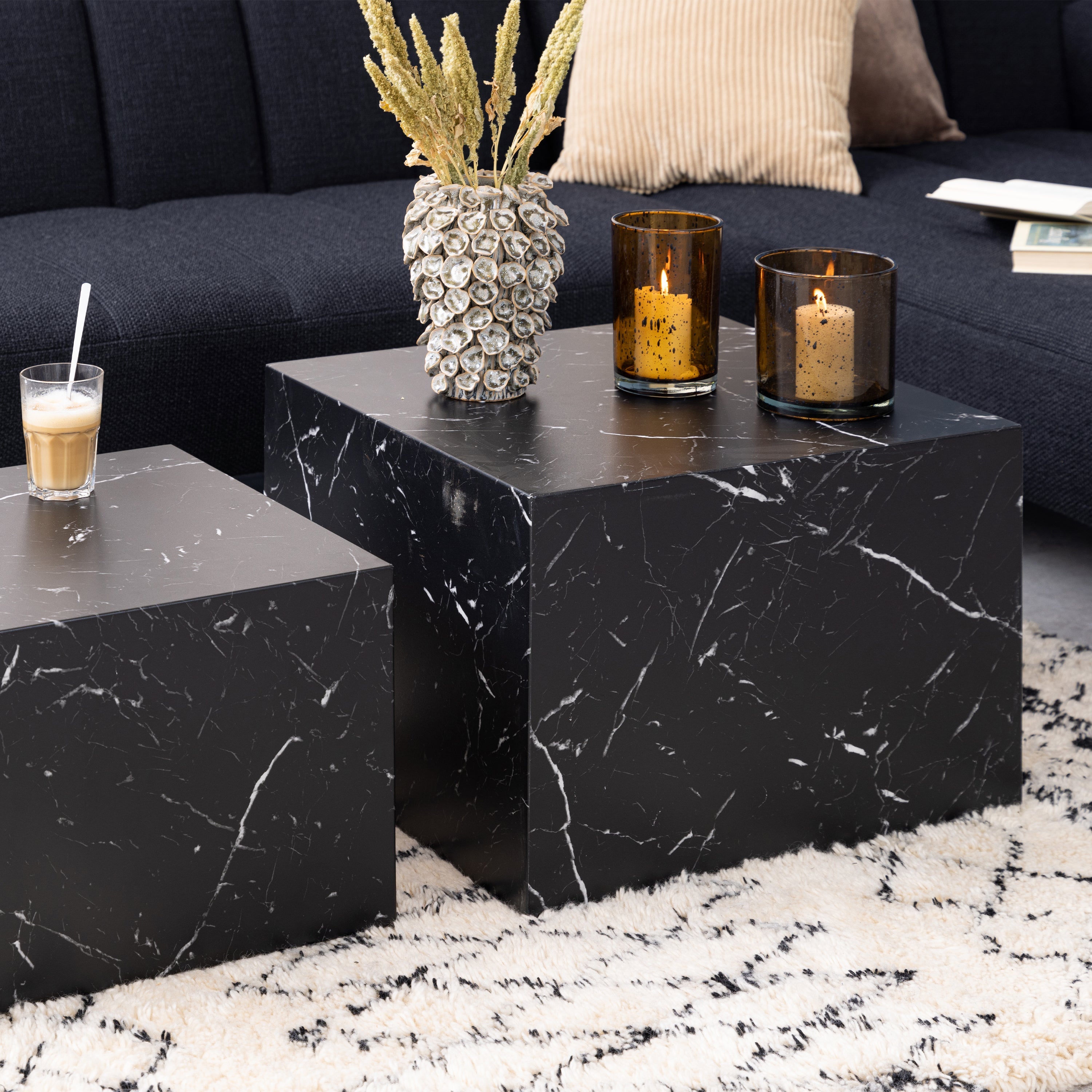 Dice Square Coffee Table Set in Black Marble Marquina – FTG, view 6
