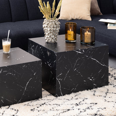 Dice Square Coffee Table Set in Black Marble Marquina – FTG, view 6