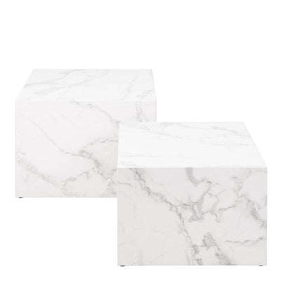 Dice Square Coffee Table Set in White Marble Carrara – FTG, view 2