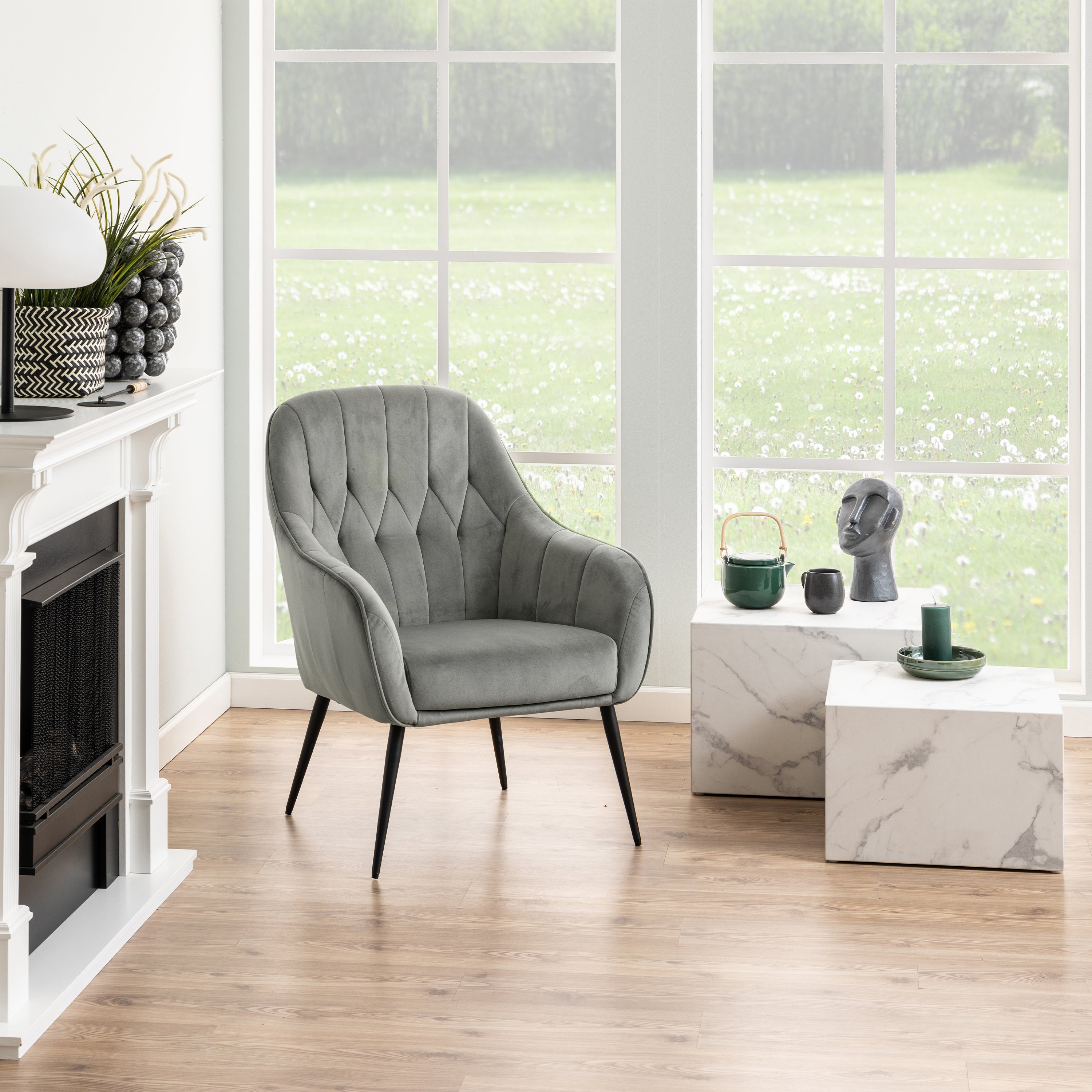 Dice Square Coffee Table Set in White Marble Carrara – FTG, view 3