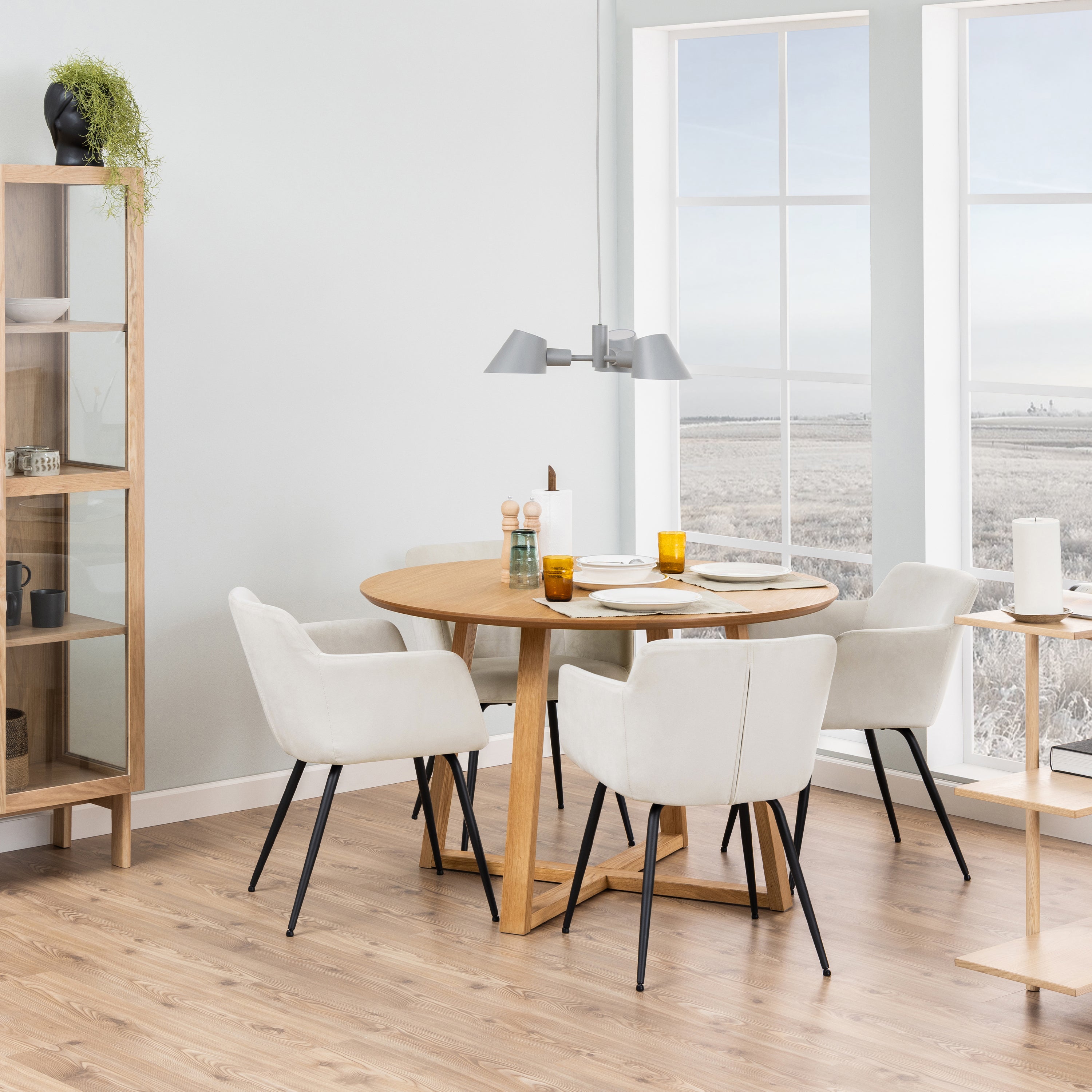 Malika Round Dining Table in Oak – FTG, view 3