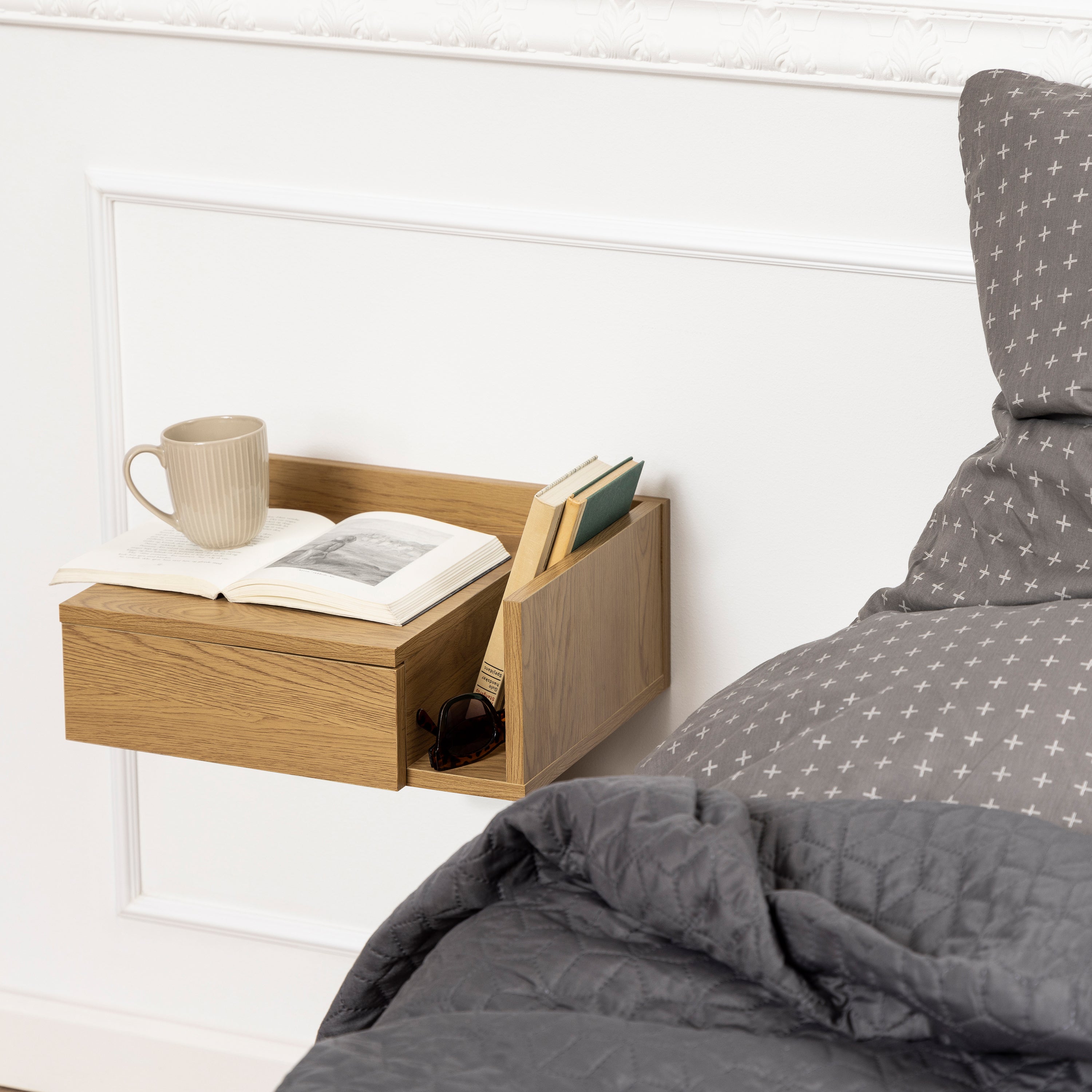 Ashlan Square Bedside Table with 1 Drawers in Oak – FTG, view 8