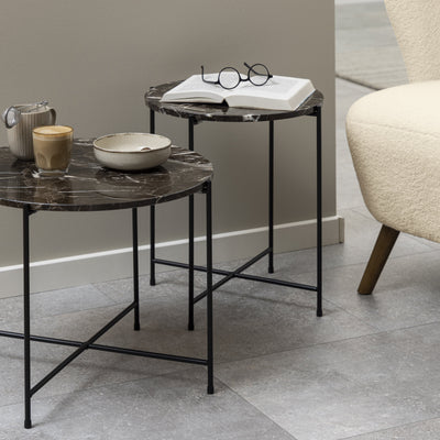 Avila Side Table with Brown Marble Top 42x45cm – FTG, view 6
