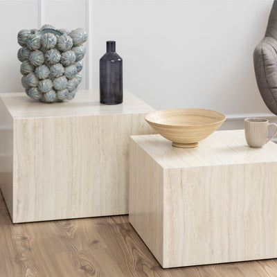 Dice Square Coffee Table Set in Light Travertine Effect – FTG, view 4