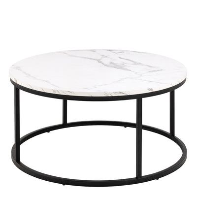 Spiro Coffee Table with White Marble Melamine Top & Black Legs – FTG