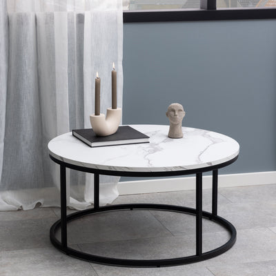 Spiro Coffee Table with White Marble Melamine Top & Black Legs – FTG, view 3