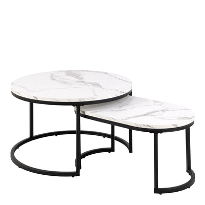 Spiro Coffee Table Set with White Marble Melamine Top & Black Legs – FTG
