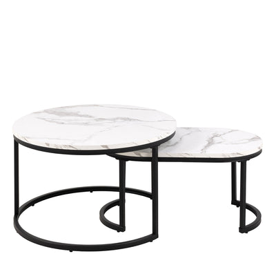 Spiro Coffee Table Set with White Marble Melamine Top & Black Legs – FTG, view 2