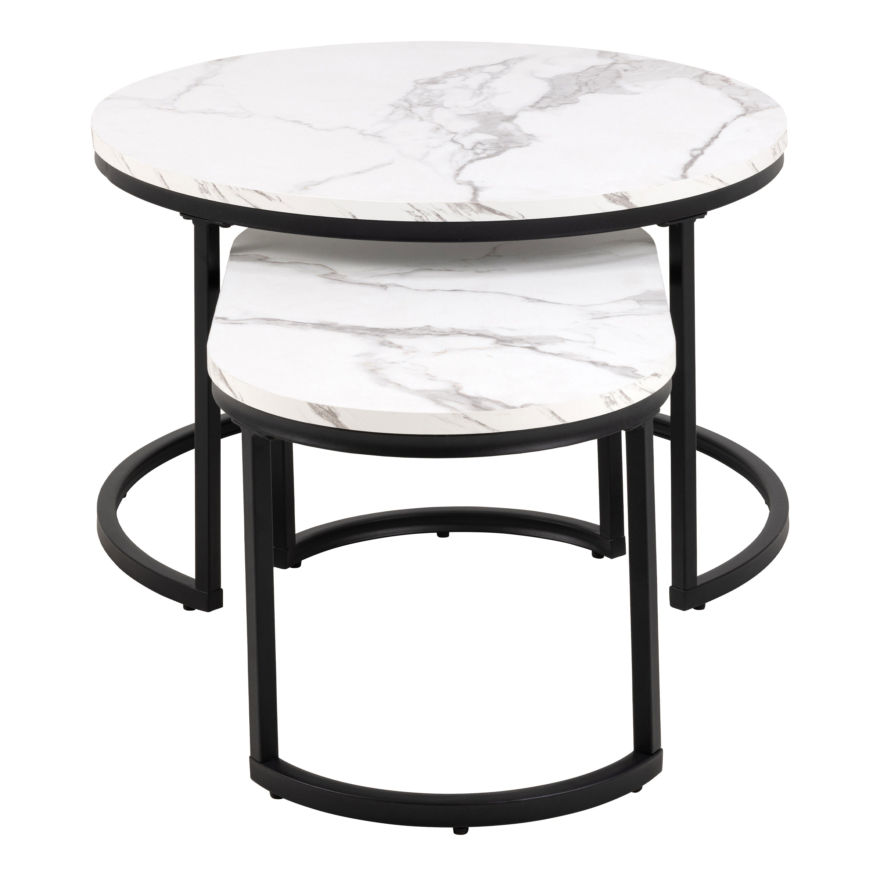 Spiro Coffee Table Set with White Marble Melamine Top & Black Legs – FTG, view 3