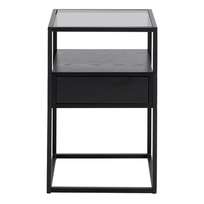 Randolf Bedside Table in Black with Smoked Glass – FTG, view 2