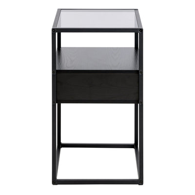 Randolf Bedside Table in Black with Smoked Glass – FTG, view 3