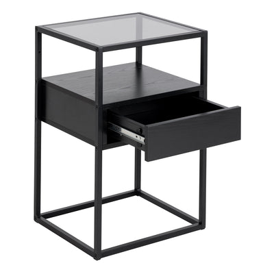 Randolf Bedside Table in Black with Smoked Glass – FTG, view 4