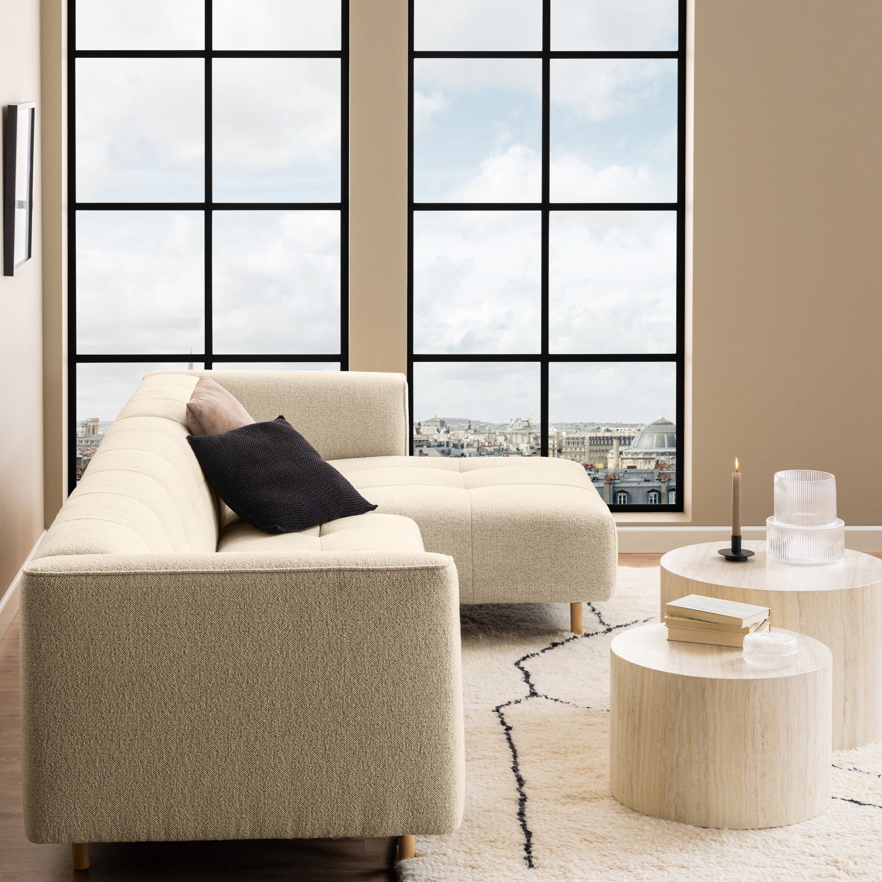 Dice Round Coffee Table Set in Light Travertine Effect – FTG, view 3