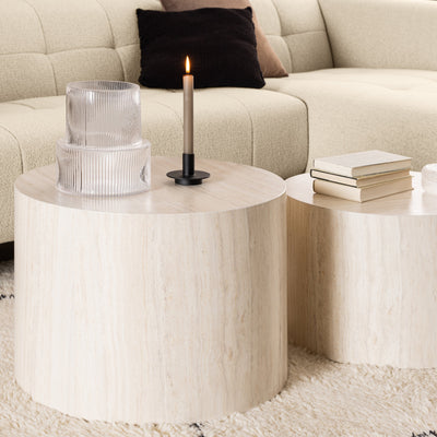 Dice Round Coffee Table Set in Light Travertine Effect – FTG, view 4