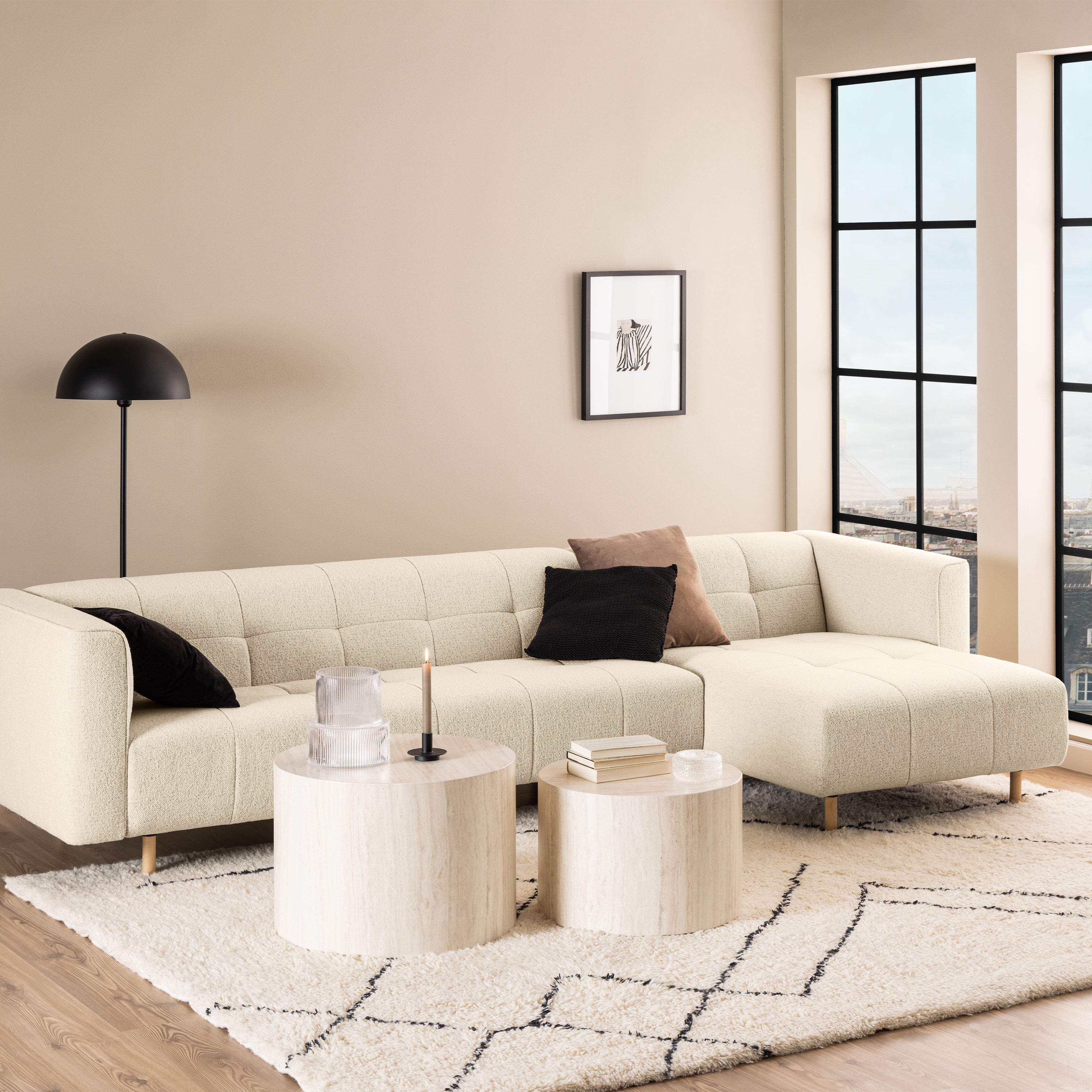 Dice Round Coffee Table Set in Light Travertine Effect – FTG, view 5
