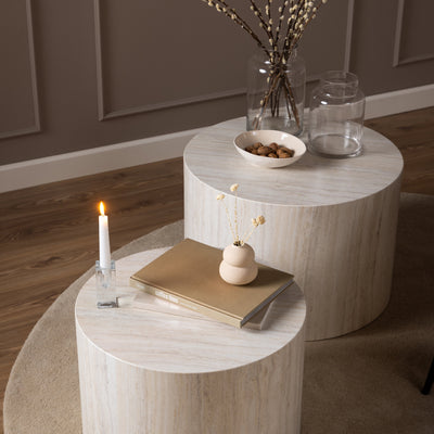 Dice Round Coffee Table Set in Light Travertine Effect – FTG, view 6