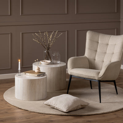 Dice Round Coffee Table Set in Light Travertine Effect – FTG, view 7